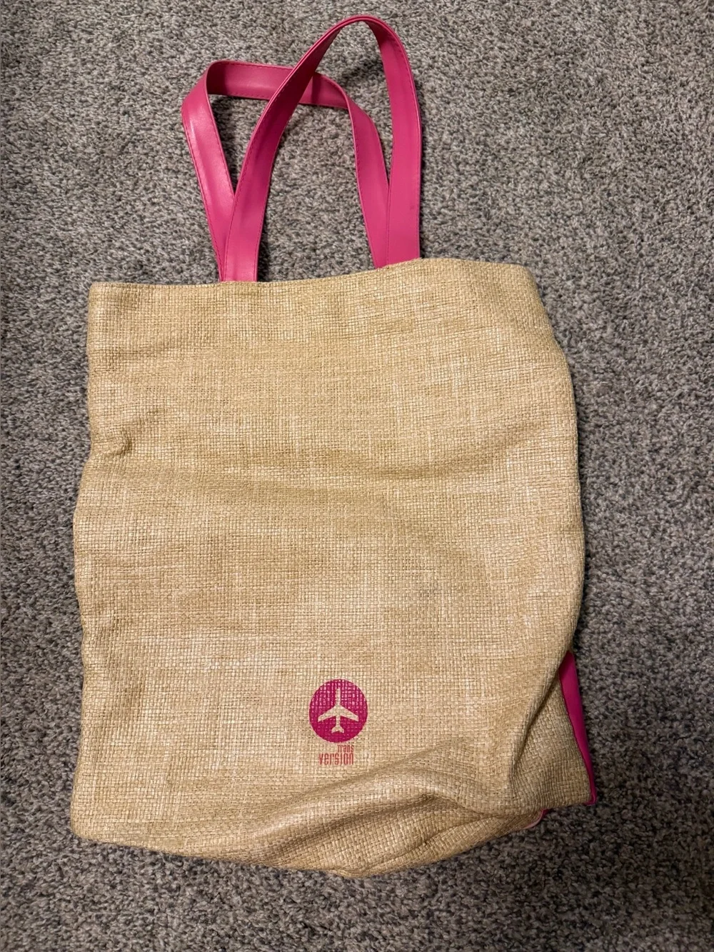 Transversion brand pink flamingo wicker and vinyl tote bag
